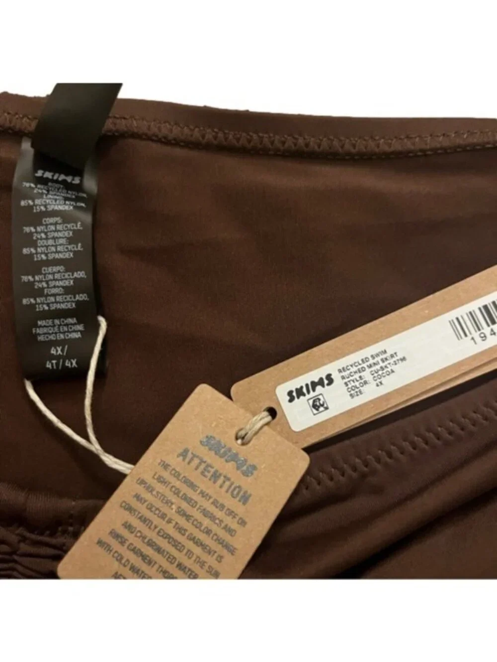 NWT SKIMS Cocoa Ruched Swim Mini Skirt Coverup 4X MSRP $54